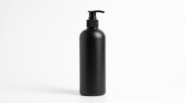 Black plastic cosmetic bottle with a pump dispenser for liquid soap