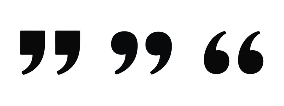 Quotation marks icons isolated on transparent background featuring bold double quote punctuation marks for text citation speech bubble statement and modern typography graphic design