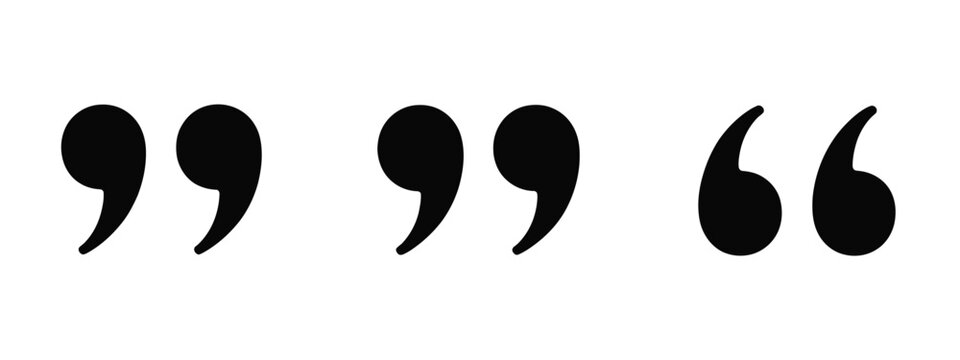 Quotation marks icons isolated on transparent background featuring bold double quote punctuation marks for text citation speech bubble statement and modern typography graphic design