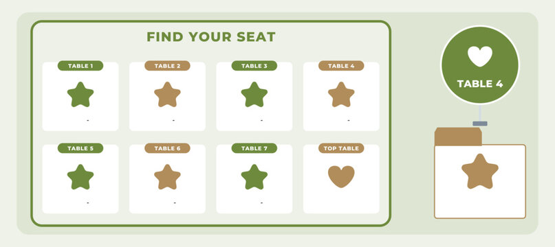 Wedding seating chart board table plan template and place card set