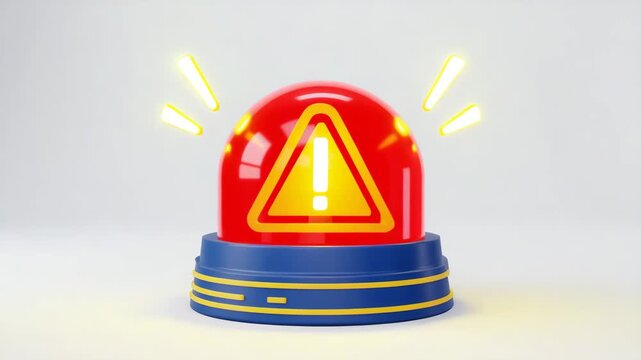 3D emergency warning beacon with alert symbol representing danger, caution, safety and urgent notification