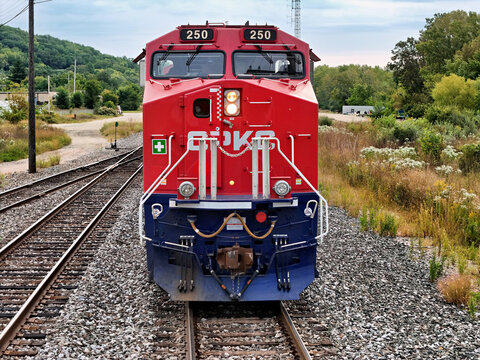 Savanna, Illinois September 8, 2026 CPKC 250 America250 Locomotive &mdash; Semiquincentennial Commemorative Freight Engine on Midwest Mainline head on