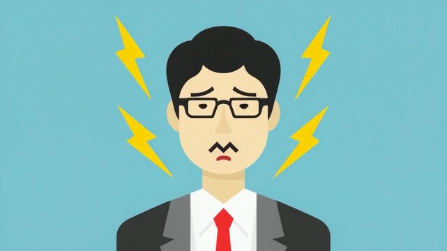 3D stressed businessman in suit surrounded by lightning symbols representing workplace pressure, anxiety and frustration