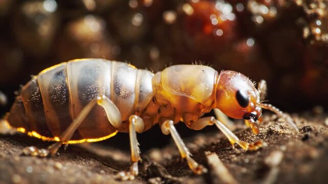 Cinematic Macro of a Queen Termite in its Natural Habitat