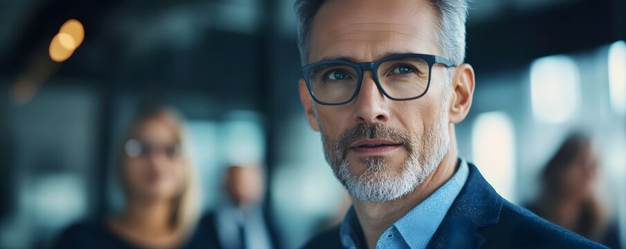 Mature businessman with glasses, confident office portrait