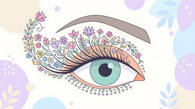 Elegant Artistic Eye with Floral Details in Soft Pastel Colors for Creative and Beauty Marketing