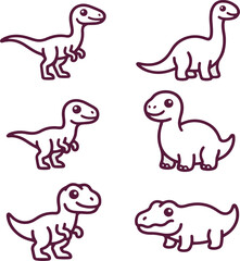 Cute Baby Velociraptor Sauropod and Carnotaurus Flat Vector Icon Set  © Setelar