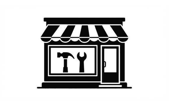 Black and white hardware store building icon 1.
