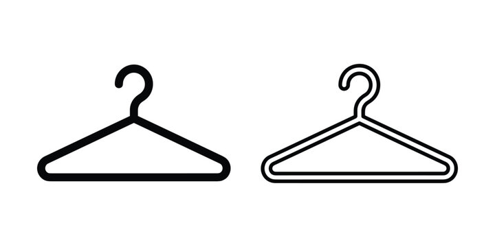 Clothes hanger icon set in solid and outline styles for fashion design