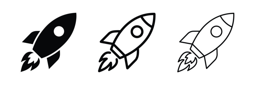 Rocket launch icon set, startup growth and space exploration symbol