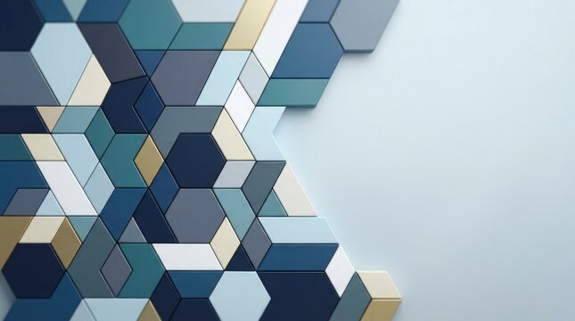 A geometric pattern of interlocking hexagonal tiles creates a complex, abstract design.