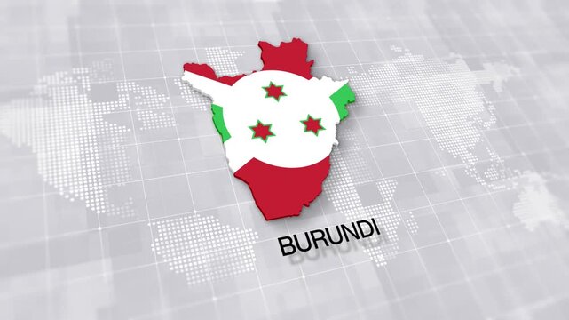 Burundi map with national flag on white digital world map background, global political, geographic border for international news concept with minimal background