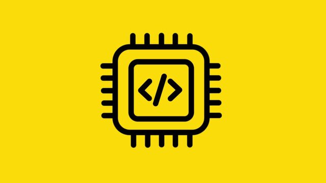 Programming code microchip icon vector graphic on yellow background