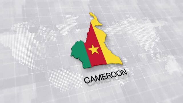 Cameroon map with national flag on white digital world map background, global political, geographic border for international news concept with minimal background