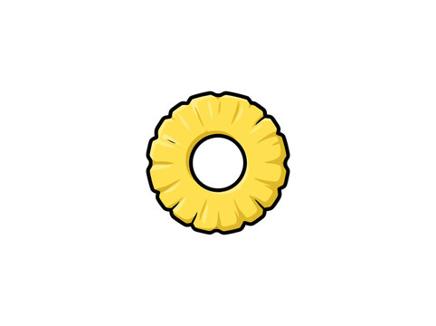 A vibrant vector graphic of a single pineapple ring slice isolated on a clean white background