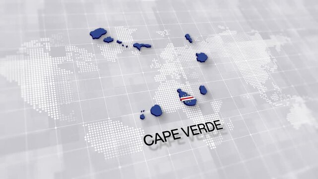Cape Verde map with national flag on white digital world map background, global political, geographic border for international news concept with minimal background