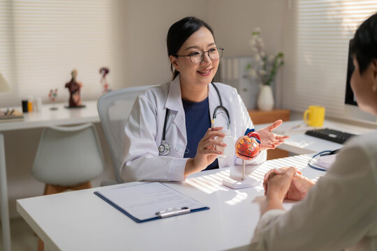 Close-Up of Female Doctor Holding Anatomical Heart Model During Patient Consultation
