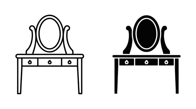 Vector illustration of dressing table icon set, vanity mirror furniture on a transparent background