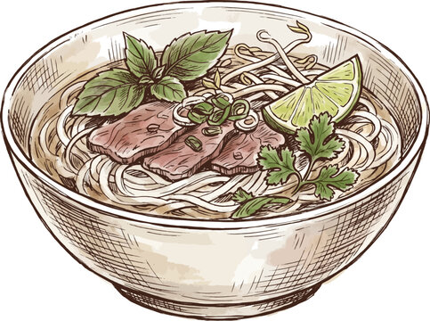 Vietnamese pho noodle soup illustration