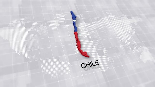 Chile map with national flag on white digital world map background, global political, geographic border for international news concept with minimal background