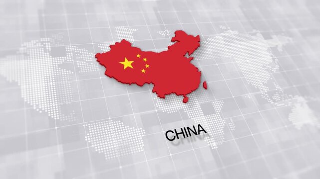 China map with national flag on white digital world map background, global political, geographic border for international news concept with minimal background