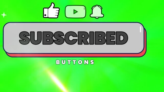 Subscribed button graphic with like, play, and notification icons displayed against a vibrant green background, providing a clear animation element for video creators and content editors.