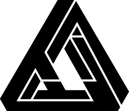 Black and white impossible triangle optical illusion geometric shape
