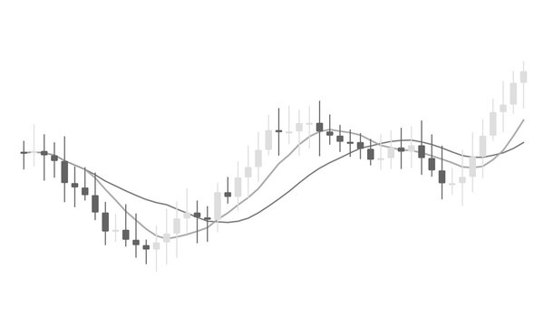 Financial market stock trading candlestick chart with moving average trend lines isolated on transparent background for forex analysis