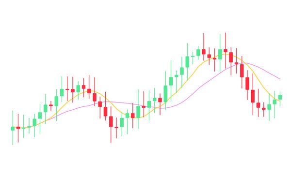 Classic bullish and bearish stock market trading candlestick chart isolated on transparent background for financial analysis concepts