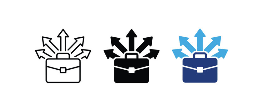 Business briefcase diversification career options and professional growth icon vector set