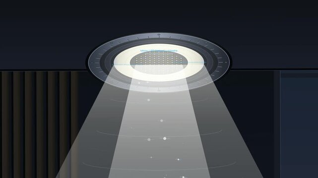 3D animation explaining Li-Fi optical transmission technology showing a ceiling light emitting volumetric photonic downlink to a laptop achieving gigabit networking speeds via IEEE 802.11bb standard