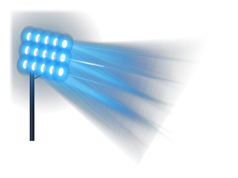 A bright stadium floodlight emits a powerful beam of light in this vector illustration on a transparent background
