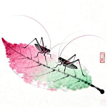 Two Crickets On Leaf