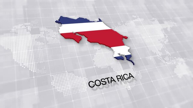 Costa Rica map with national flag on white digital world map background, global political, geographic border for international news concept with minimal background