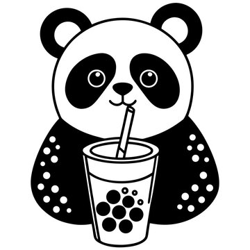 panda with a cup of coffee