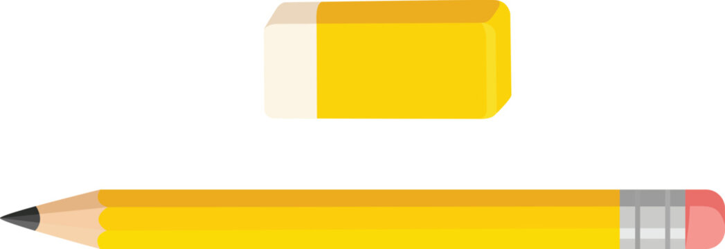 Yellow Pencil and Eraser School Stationery Vector Illustration