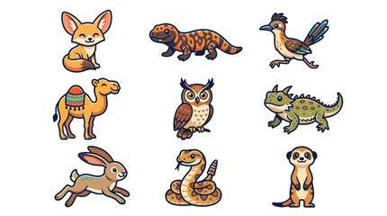 Obraz premium Desert wildlife cartoon sticker pack.