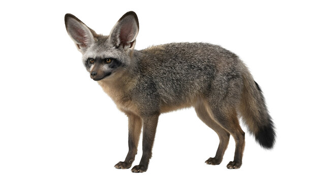 Bat-eared fox standing in profile view isolated