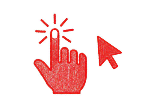 A red hand icon pointing to a cursor isolated on transparent background