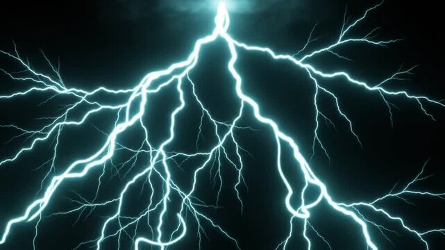 Rain 3d electric lightning bolts flashing on black background