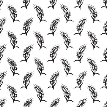 Seamless pattern with hand drawn cereal wheat oat rye barley rice ears spikelet Organic healthy food For decorative print, fabric, package, background