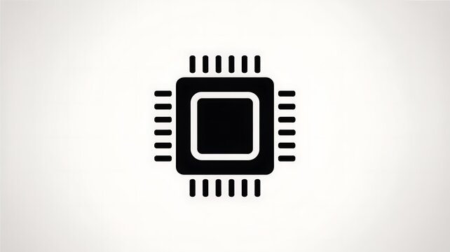 Black computer chip icon on white background