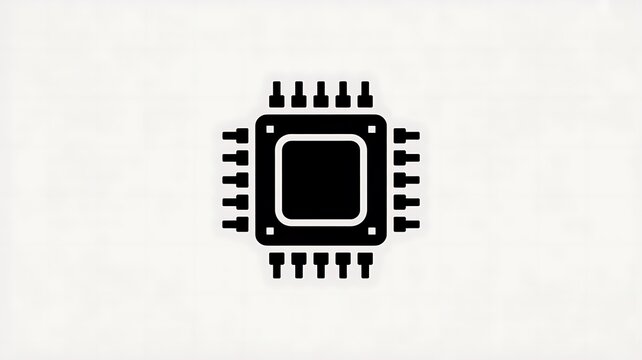 Black computer processor chip icon on white background
