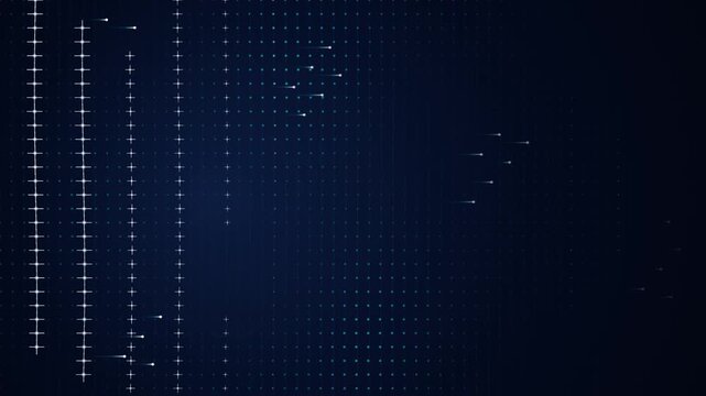 Abstract Dark Blue Background With Moving Glowing Data Points And Dynamic Digital Grid Line Motion