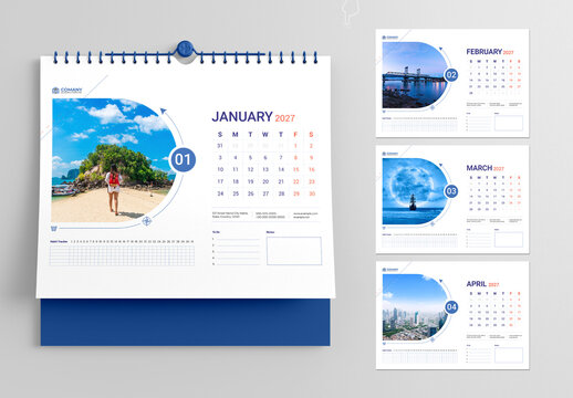 2027 Wall Calendar Design Template with Habit Tracker and Travel Theme