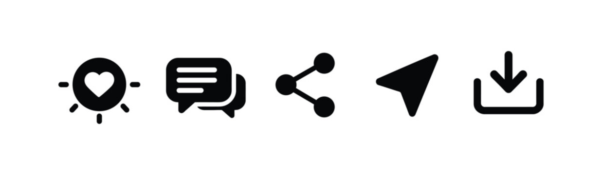 A vibrant collection of digital icons representing love communication sharing and organization showcasing both dark