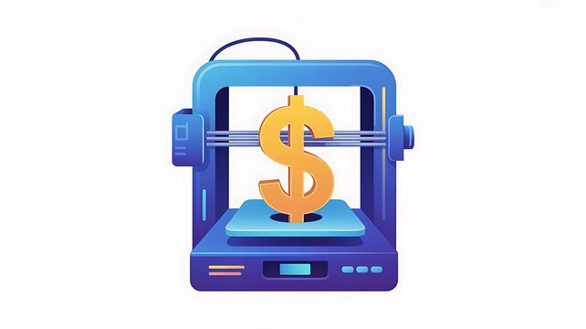 3d printer creating a golden dollar money symbol icon