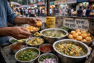 Obraz premium Kolkata Street Food Pani Puri Golgappa Stall