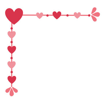 Cute pink heart corner border frame line garland valentine png illustration