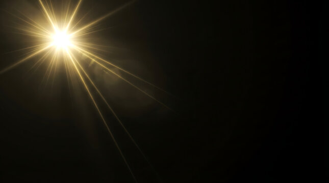 Bright lens flare with light rays on black